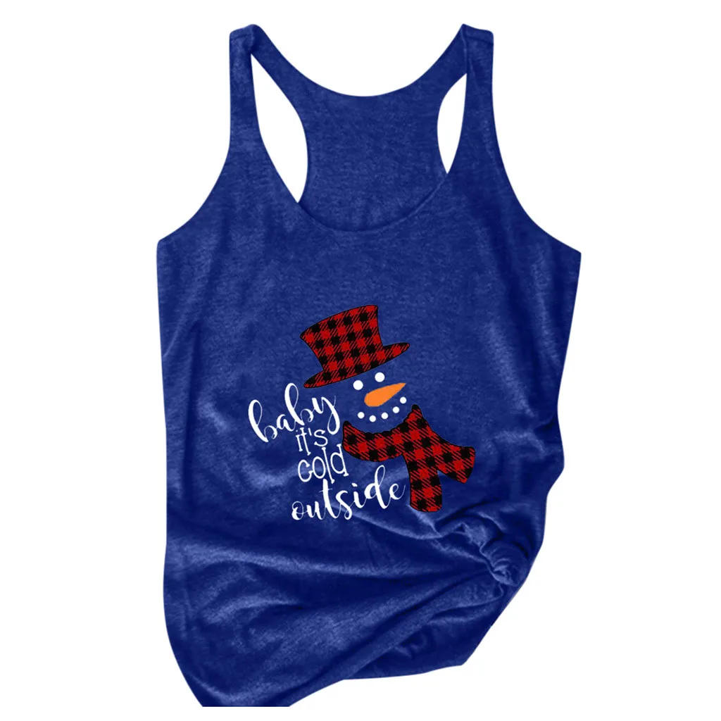 2020 женские футболки с рождественским принтом снеговика без рукавов на бретелях
