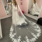 Свадебная накидка-Фата, Кружевная аппликация, соборный тюль, свадебное плечо длинная белая цвета слоновой кости, Болеро для невесты 3, 5 метров, аксессуары для вуалей