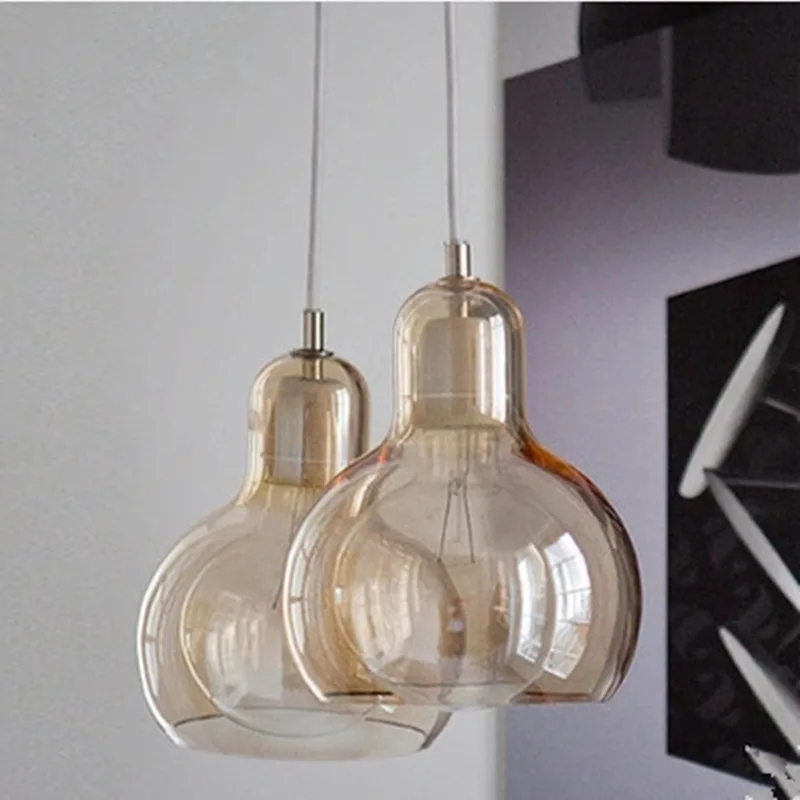 Современная стеклянная Подвесная лампа в простом стиле прозрачная Янтарная