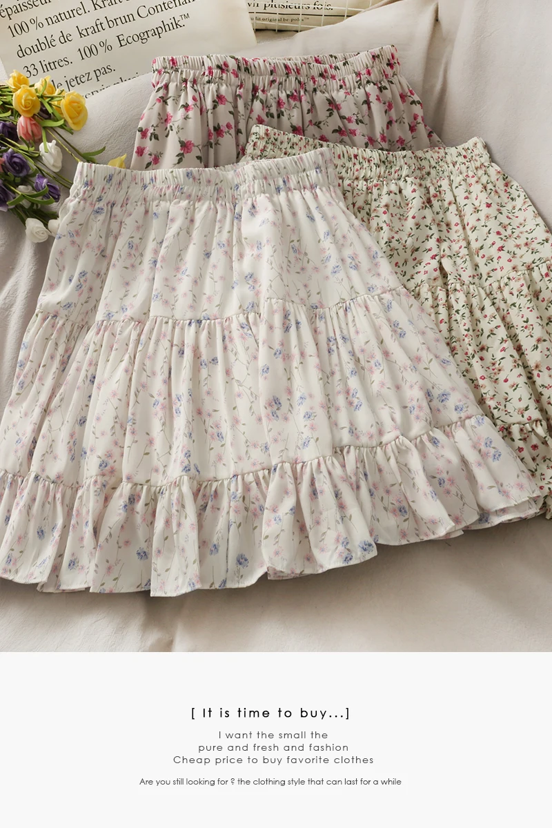 

2021 summer Sweet girls skirts elastic waist women plaid skirt