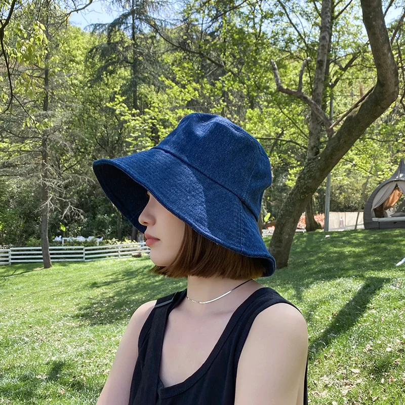 

Blue Bucket Hats Women Summer Sunscreen Panama Hat Men Pure Color Sunbonnet Fedoras Outdoor Fisherman Hat Beach Cap