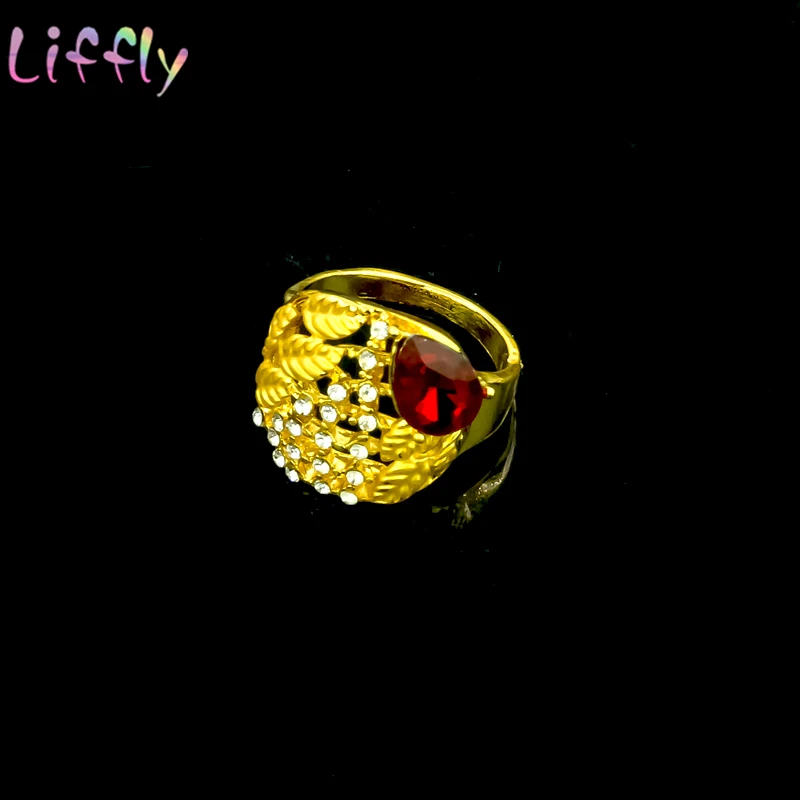 Dubai Gold Jewelry Sets for Women Wedding Party Fashion Crystal Necklace Earrings Ring Bracelet Red Classic | Украшения и