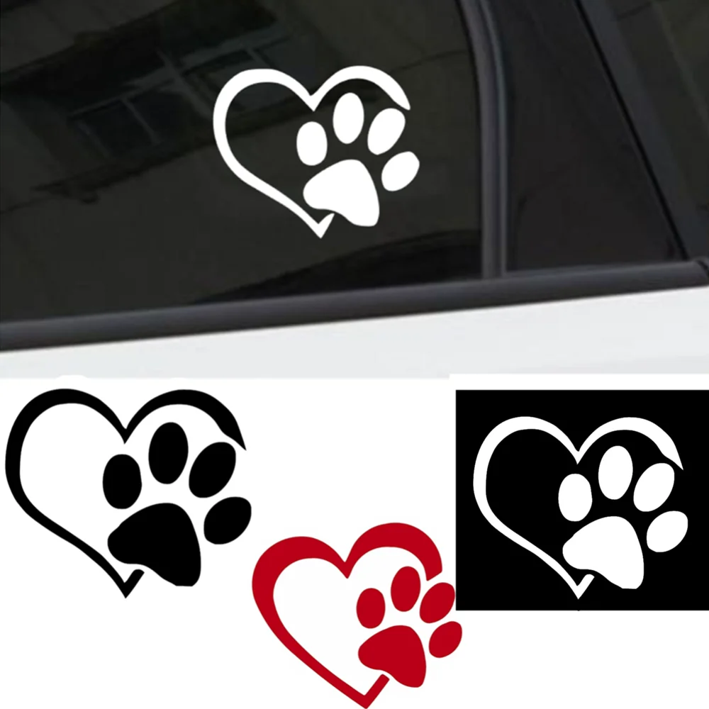 

1 PCS 11.5X10CM Cute Dog Paw with Peach Heart Car Sticker Cartoon Animal Take Dog Cat Love Pet Car Sticker