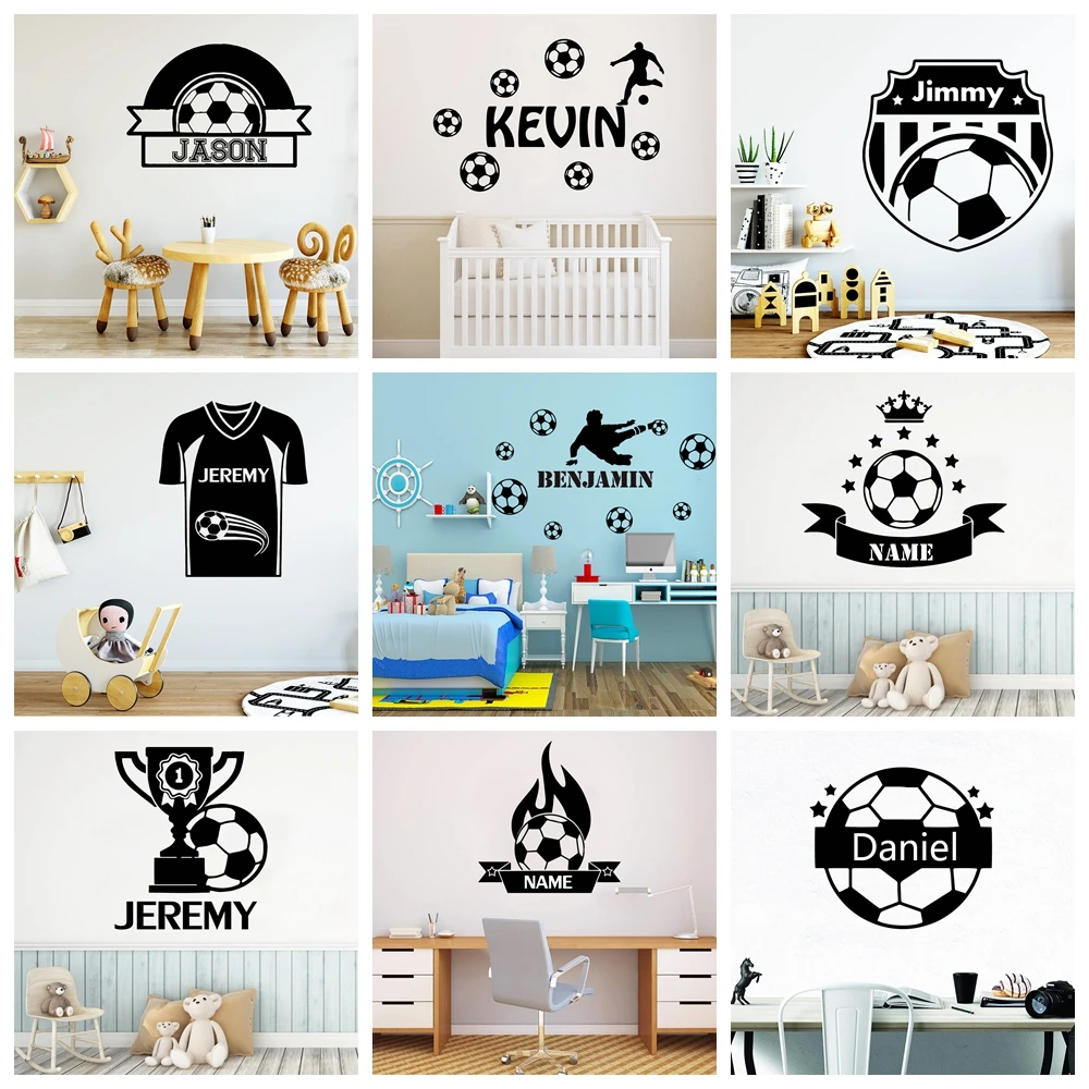 Fashion Soccer Custom Name Wall Stickers For Boys Kids Room Decor Wallpaper Personalized Football Sticker Vinyl Wall Decals