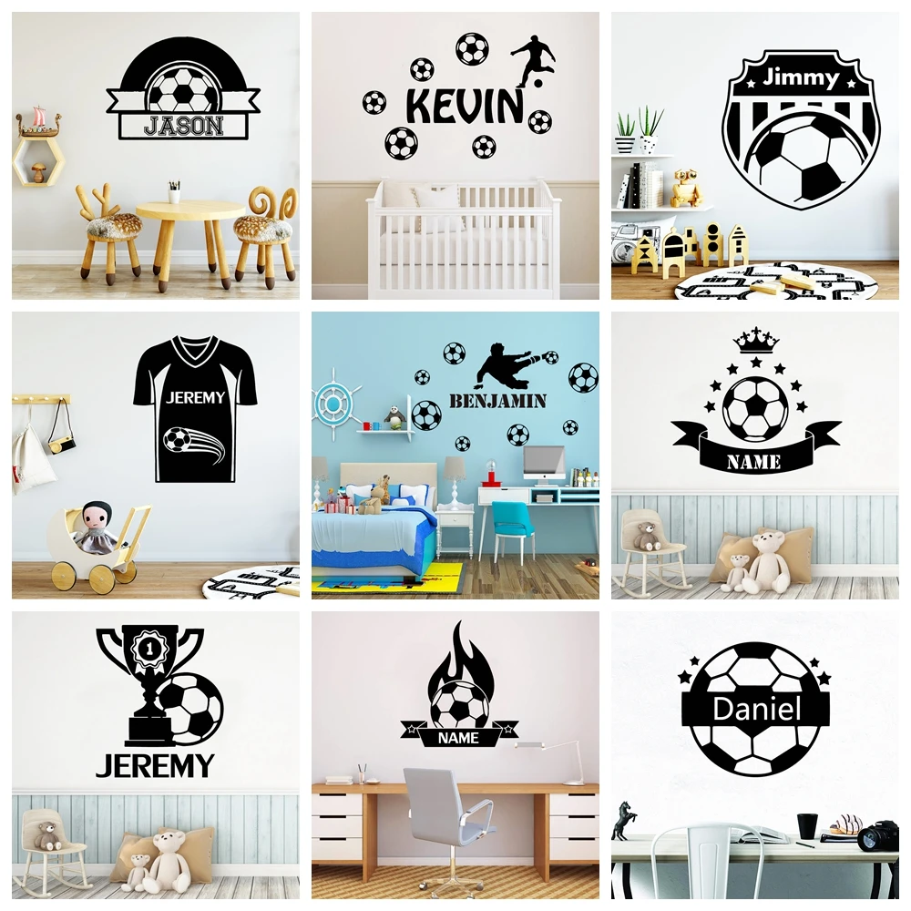 

Fashion Soccer Custom Name Wall Stickers For Boys Kids Room Decor Wallpaper Personalized Football Sticker Vinyl Wall Decals