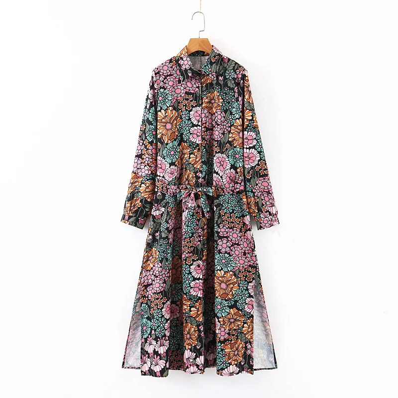 Женское винтажное платье миди с цветочным принтом бантом и поясом женские