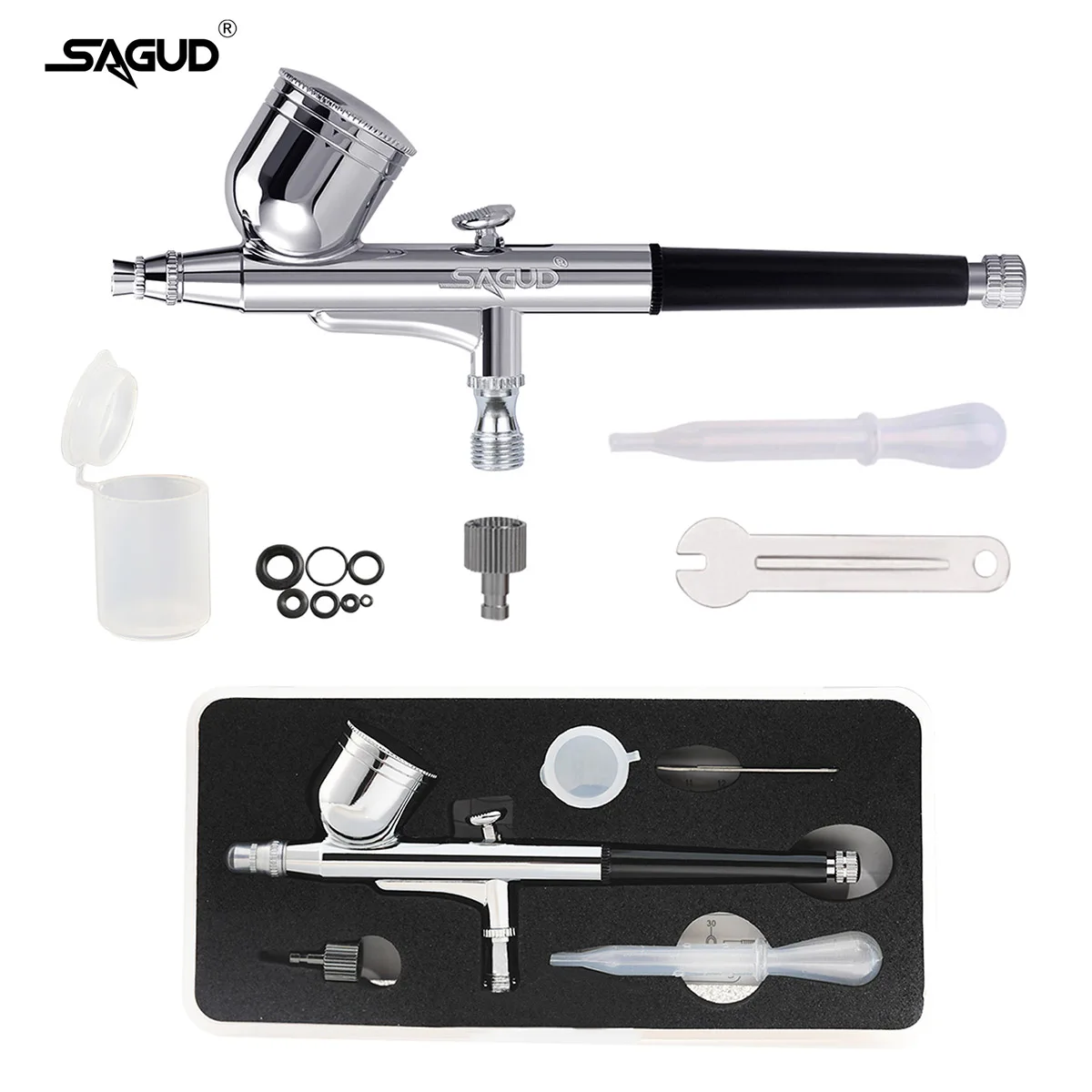 

SAGUD Airbrushes Multi-Purpose 0.3mm Dual-Action Gravity Feed Airbrush Set with 7CC Fluid Cup For Spray Art/Crafts/Tattoos/Cake