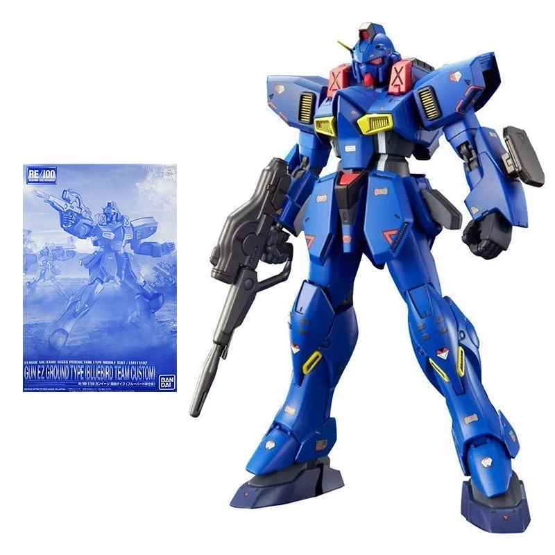 

Bandai Gundam Model Kit Anime Figure RE 1/100 GUN EZ Ground Type Bluebird Team Custom Gunpla Action Toy Figure Toys for Children