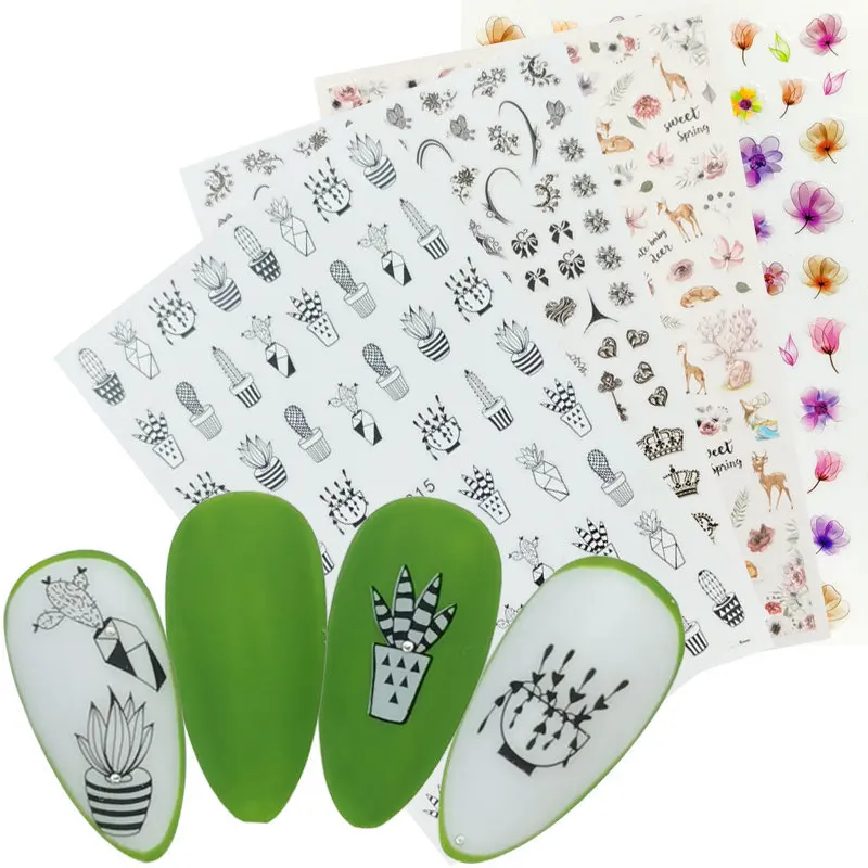

New Nail Art Stickers Translucent Flowers Watermelon Lemon Cactus Alphabet Nail Decals Nail Stickers DIY Nail Art Design