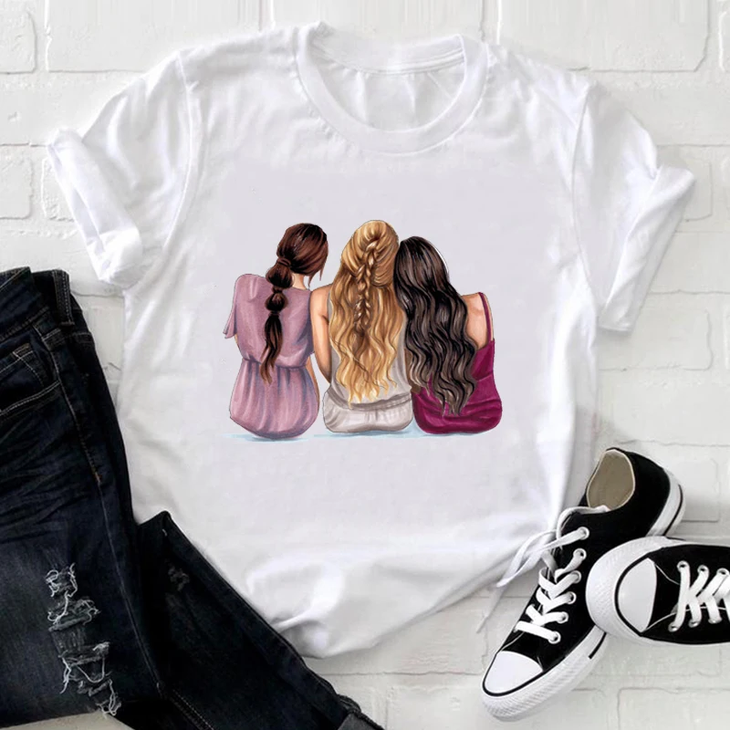 

Fashion Goth Aesthetic Punk Clothes Anime Three Friends Summer Woman Top Kawaiii Girl Printing Graohic Y2k Woman T-Shirts
