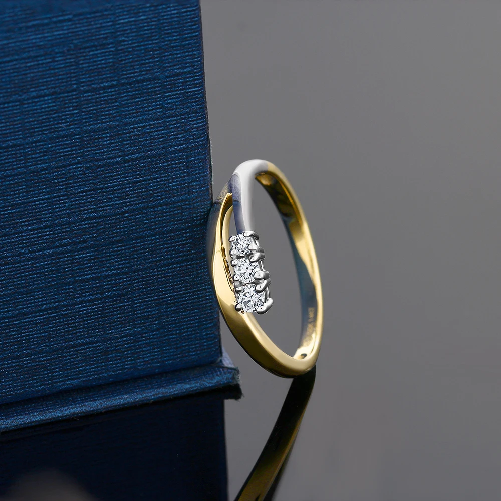 Женское двухцветное кольцо с бриллиантом 14 K желтое и белое золото 3 камня 0 25 Cttw (в