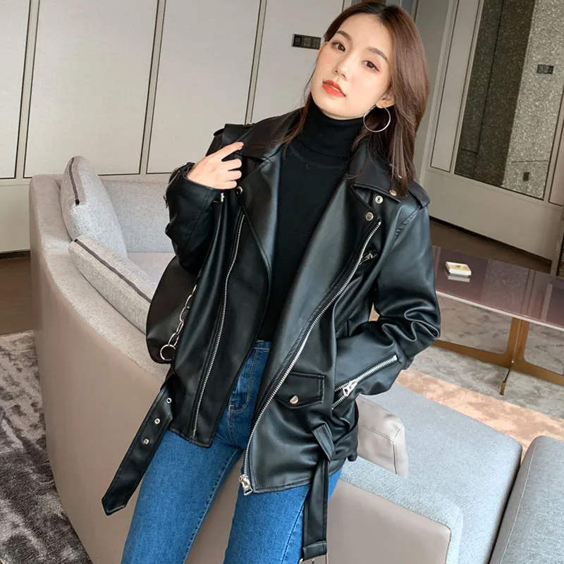 Куртка женская из искусственной кожи короткая Байкерская верхняя одежда в стиле
