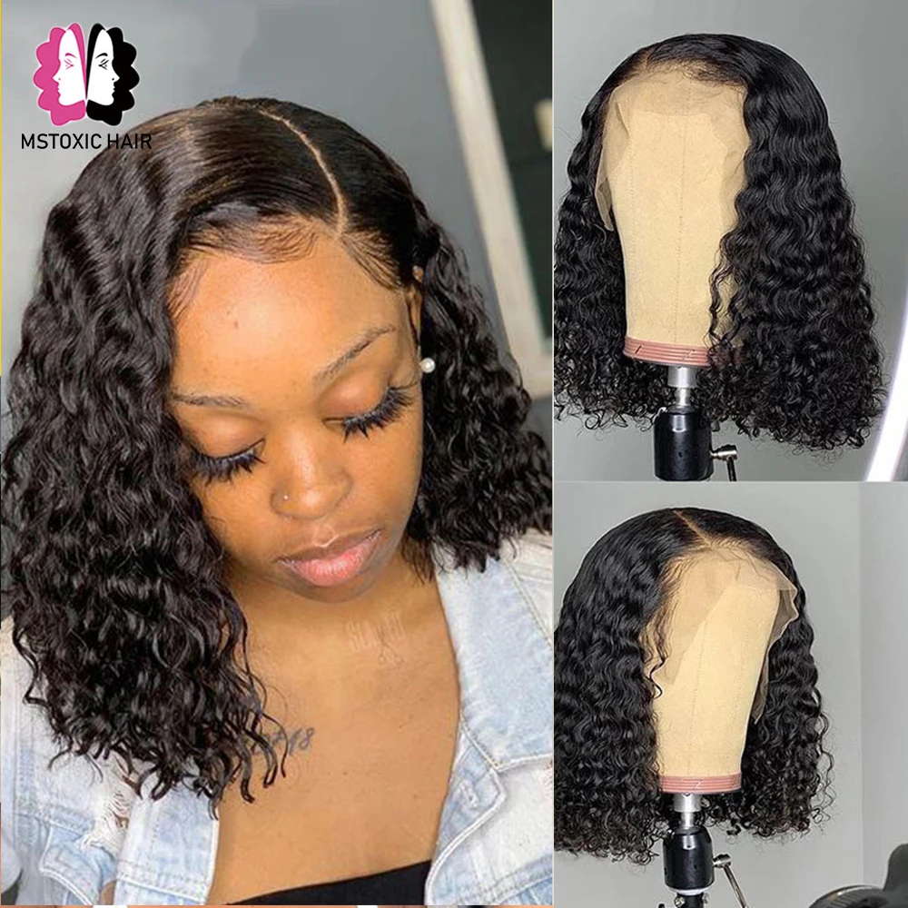 Парик из человеческих волос с короткой кружевной передней частью волнистые