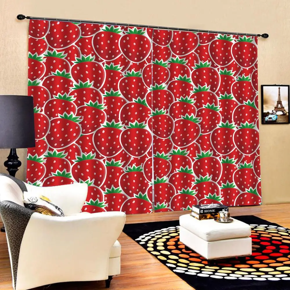Fruit Curtains Artful Pattern Ripe Strawberries Blueberries Tasty Fresh Fruits Living Room Bedroom Window Decor Panel | Дом и сад