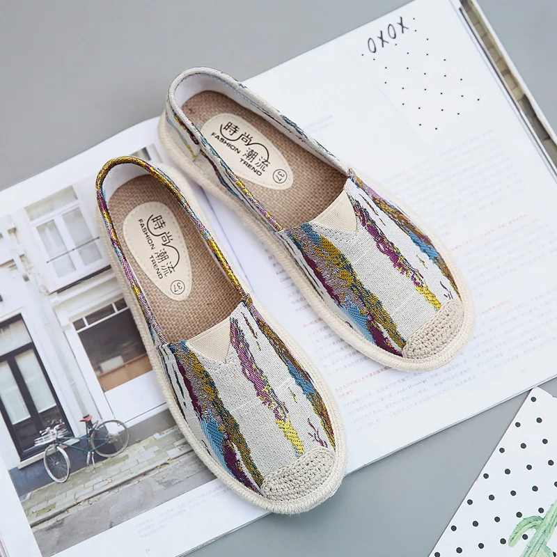 

Casual Loafers Slip On Flats Fisherman Shoes Woman Casual Summer Autumn Canvas Espadrilles Ladies Lightweight Shoes Breathable