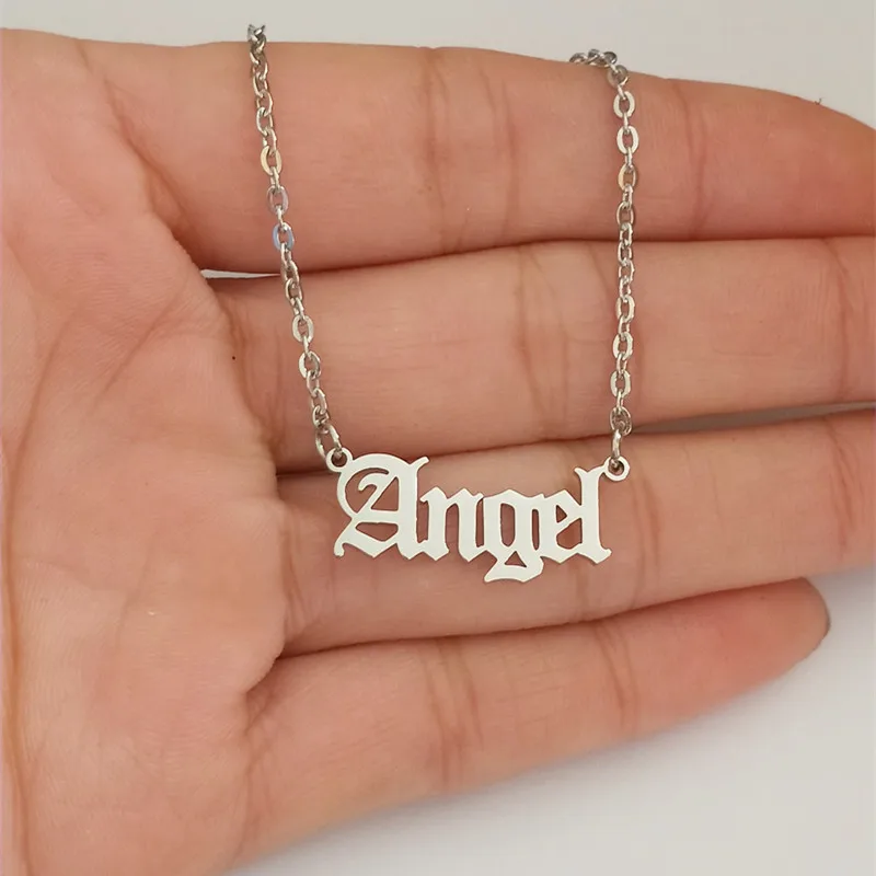 Женское Ожерелье из нержавеющей стали Script Name Angel Золотое массивное ожерелье в