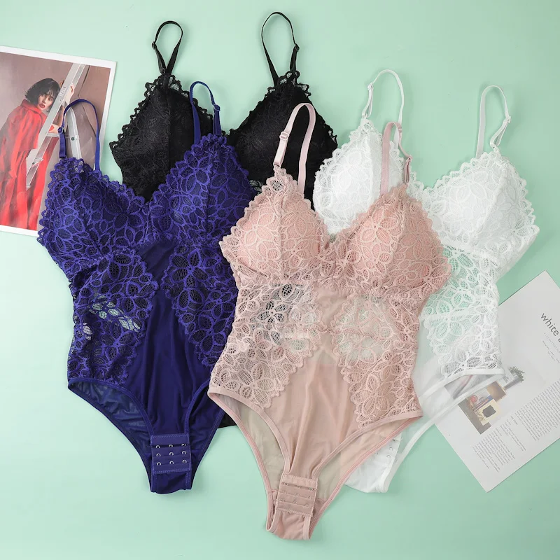 

Women Sexy Bras Underwear Lace Bh Comfort Bralette One-Piece Bodysuits Halter Deep V Lingerie Panties Backless Intimates #F