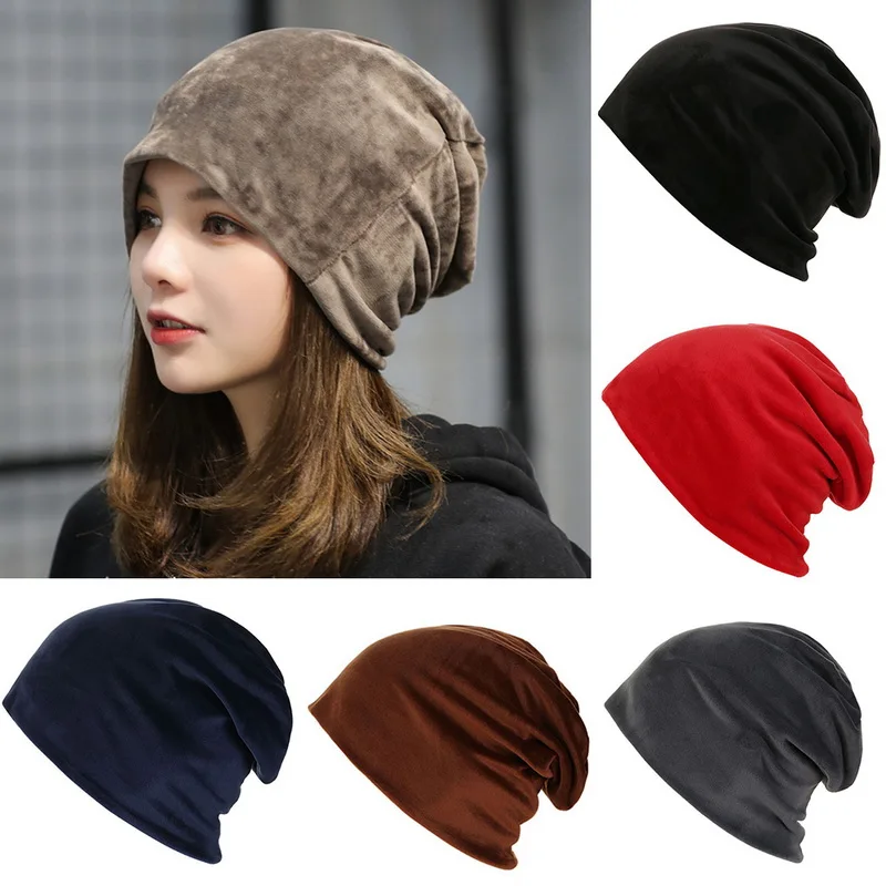Новинка, осенняя Женская модная теплая вязаная флисовая шапка с ворсом внутри, бархатные облегающие шапки, зимние женские головные уборы