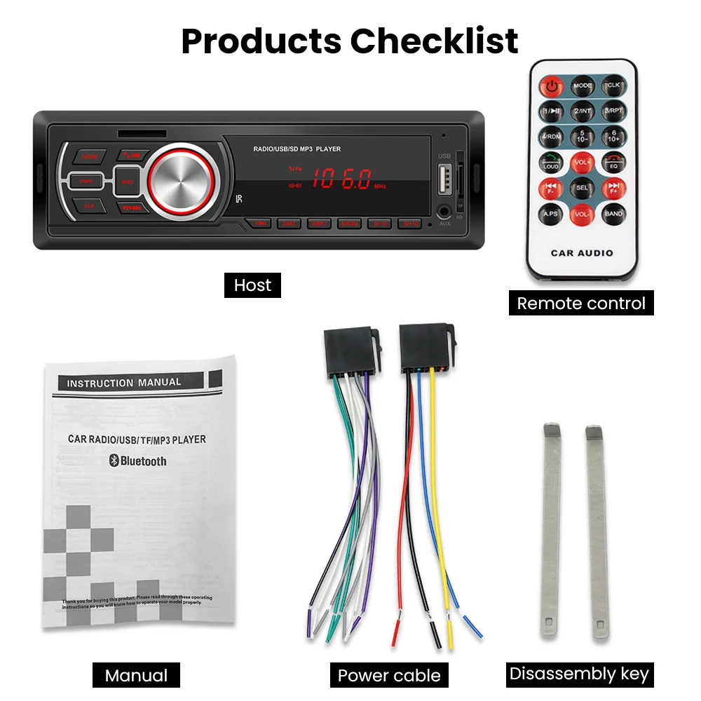 AOSHIKE Car Bluetooth MP3 Player Radio Stereo Phone 12V Audio Receiver AUX-IN FM/USB/1 Din/Central Control | Автомобили и
