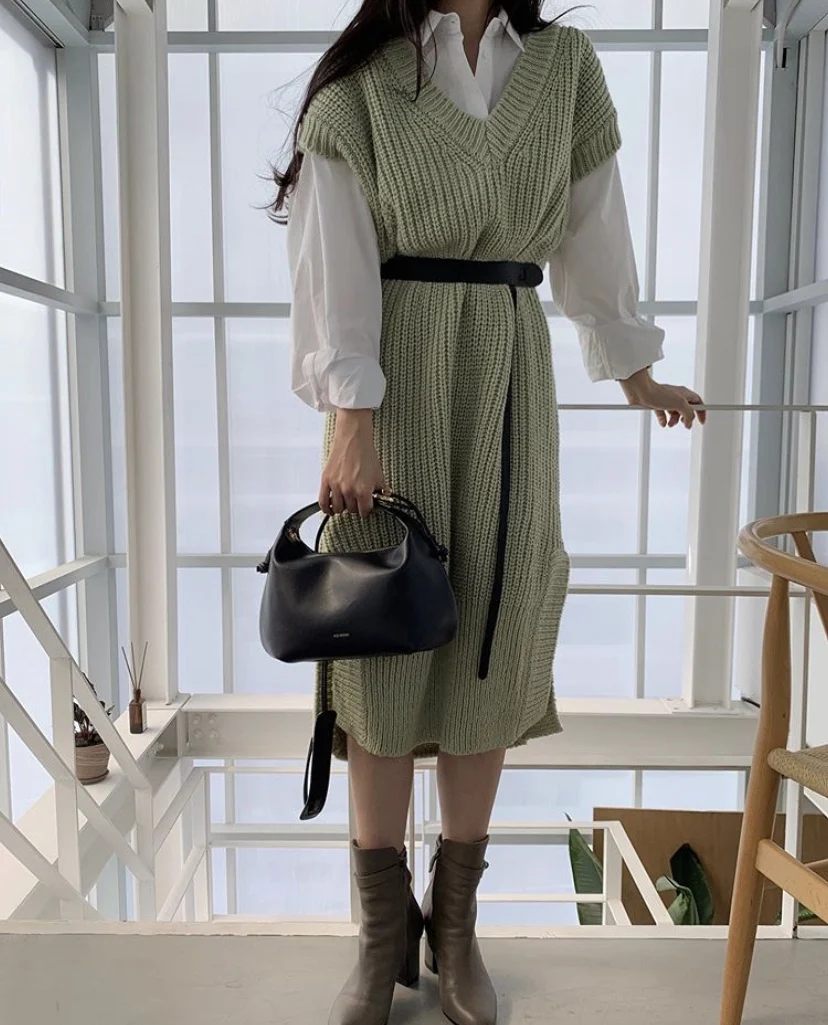 Женский костюм-двойка Woherb Трикотажный костюм с отложным воротником и V-образным