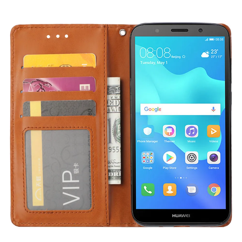 Роскошный кожаный флип чехол для Huawei Y6 Y7 Y9 Y5 Prime 2018 y7 pro 2019 Магнитный кошелек para y6 y9