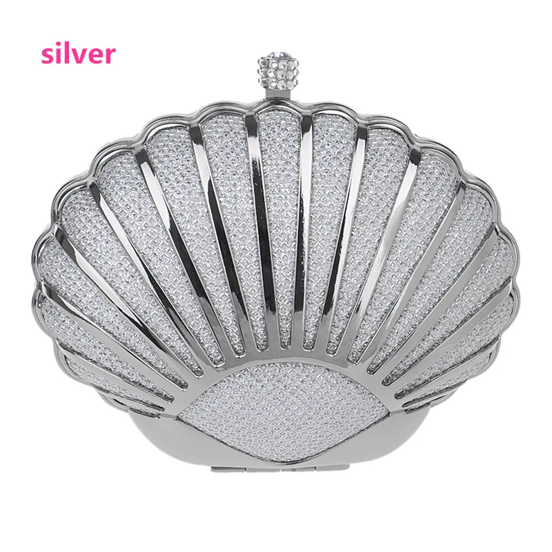 Fashion Shell Design Women Evening Bag Hollow Out Metal Diamonds Mixed Day Clutch with Chain Shoulder Purse Party Date Club | Багаж и