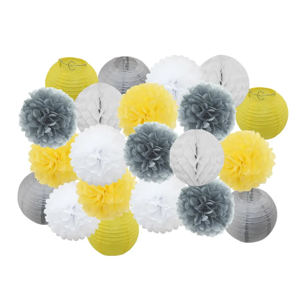 Grey Yellow Set Новинка 21 шт./компл. зеленый комплект клевера-символа Дня Святого Патрика джемпер Для летних вечеринок украшение круглый Бумага Фонари Свадебный розовый висит Изделия из бумаги - Цвет: Grey Yellow Set