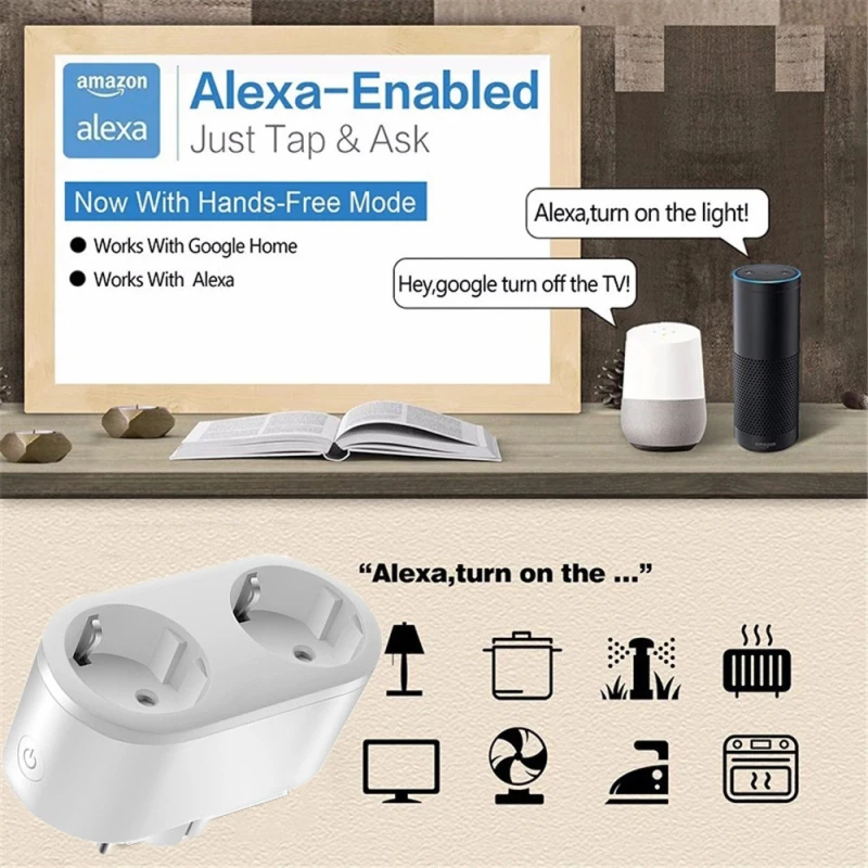 

2-in-1*WiFi Smart EU Plug Outlet 16A Remote Control Home Appliances Alexa Google