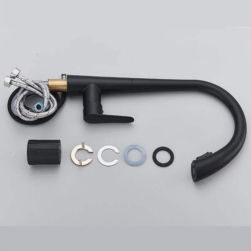 Матовый черный кухонный кран выдвижной режим распыления/потока фотографический