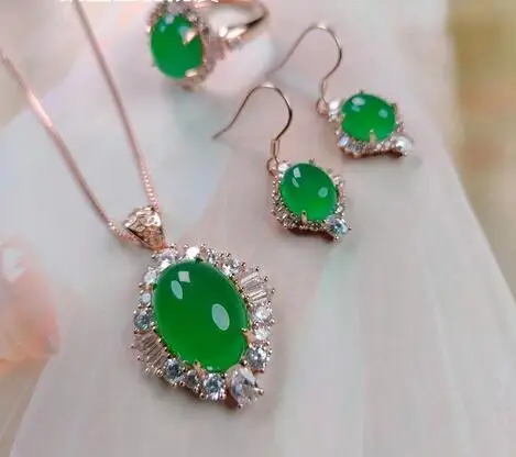 Серьги из серебра 925 пробы с зеленым и розовым агатом Нефритовая серьга комплект