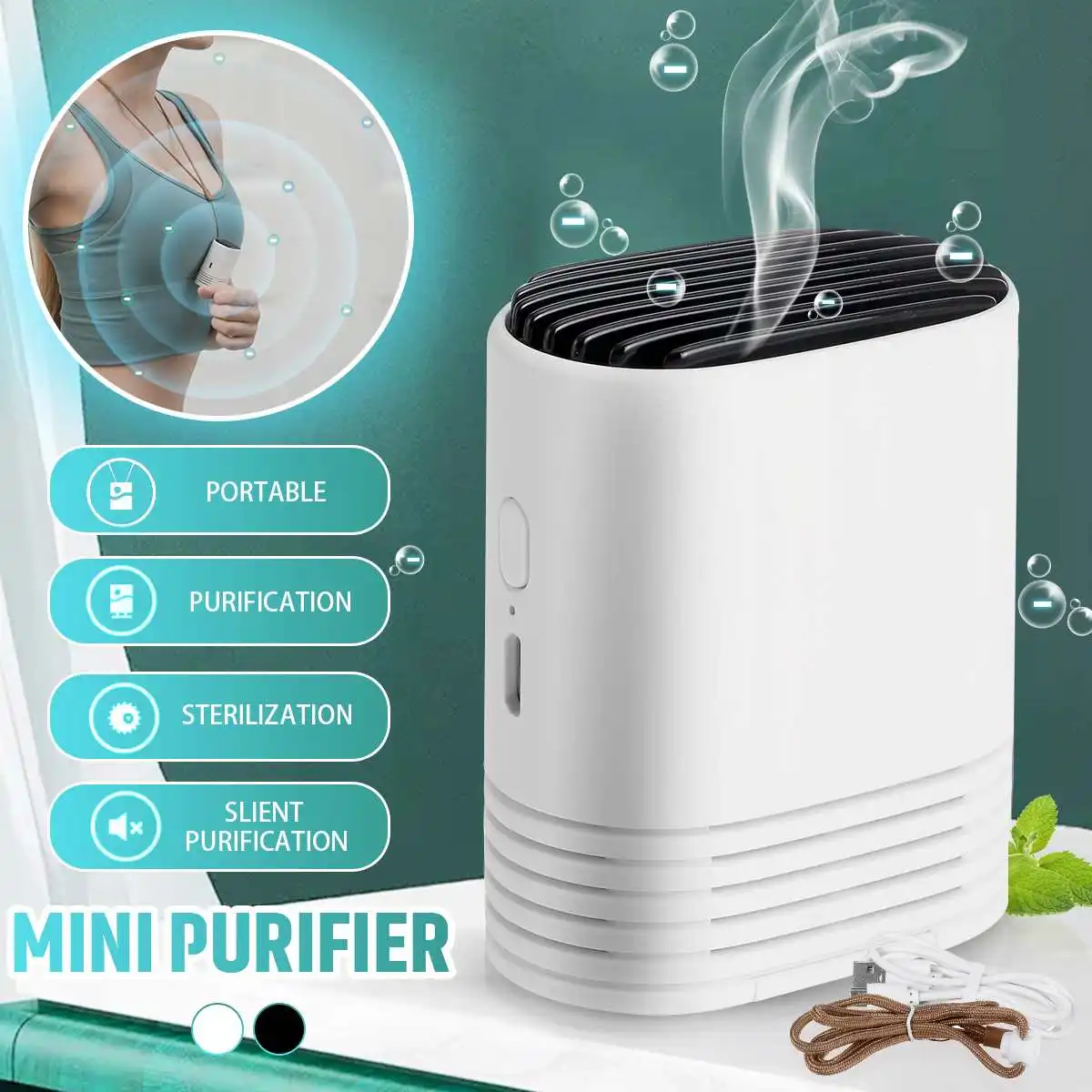 

Mini Air Necklace Negative Ion Air Purifier USB Portable Wearable Personal Air Freshener Home Car Anion Air Cleaner Negative Ion