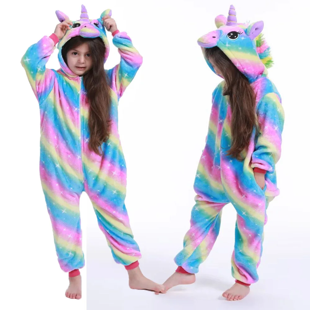 Пижама фланелевая с капюшоном для мальчиков и девочек детский пижамный комплект
