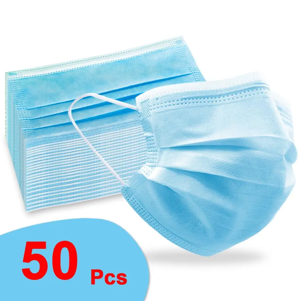 

50Pcs Disposable Mask Protect Non-woven Medical Face Mouth Masks Anti-Pollution 3 Ply Filter Safety Dust Surgical Face Mask