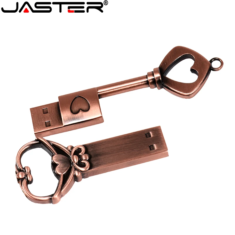JASTER медный сердечный ключ usb флеш накопитель 4 ГБ 8 16 32 металлические ключи карта