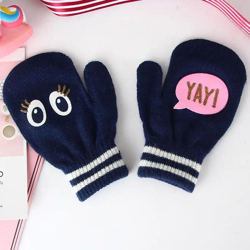 Navy Wecute/Детские Зимние теплые однослойные перчатки с защитой от царапин, варежки для малышей 0-4 лет, Детские теплые перчатки с рисунком - Цвет: Navy