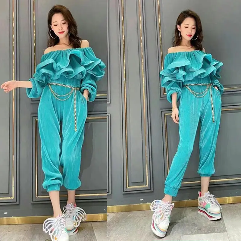 Свободные повседневные плиссированные брюки-шаровары с высокой талией оборками