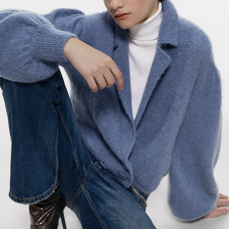 2019 ZA New Winter Sweater Cardigans Women Fashion Vintage Double Breasted Short Knitting Sweaters Hot Sale |