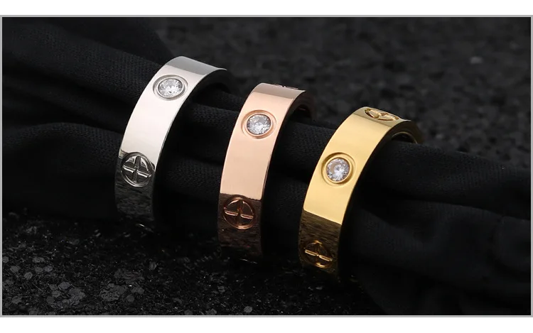 Обручальное кольцо из титановой стали с фианитом для мужчин и женщин|Кольца