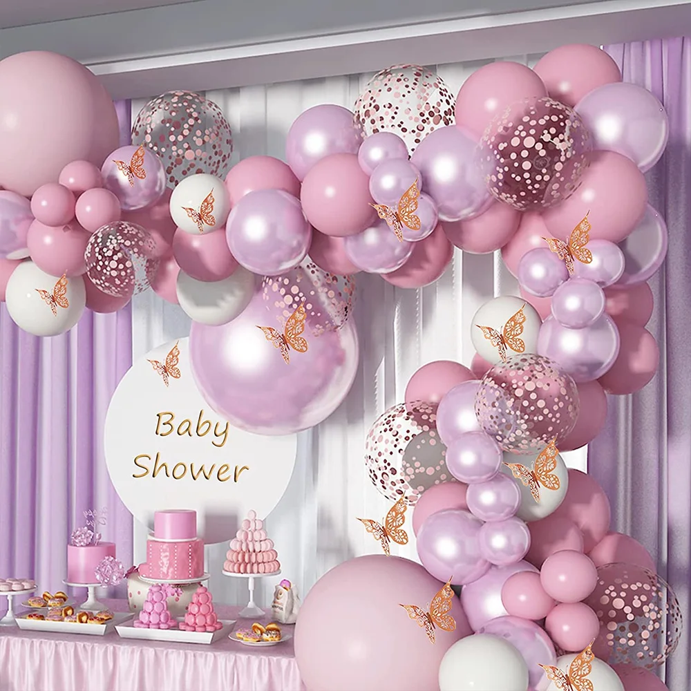 1 Set Macaron Globos Garland Rosa mariposa de oro de Metal rosa p&uacute;rpura Globos de cumplea&ntilde;os globo de la fiesta de bodas arco Decoraci&oacute;n-3