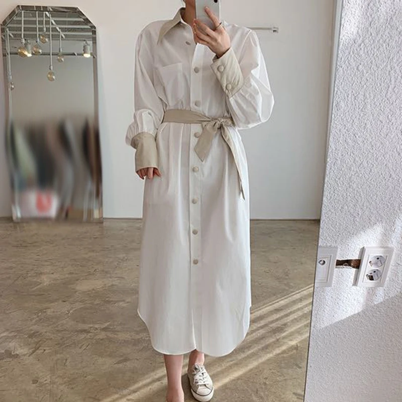 Женское платье с бантом на шнуровке GALCAUR повседневное свободное средней длины