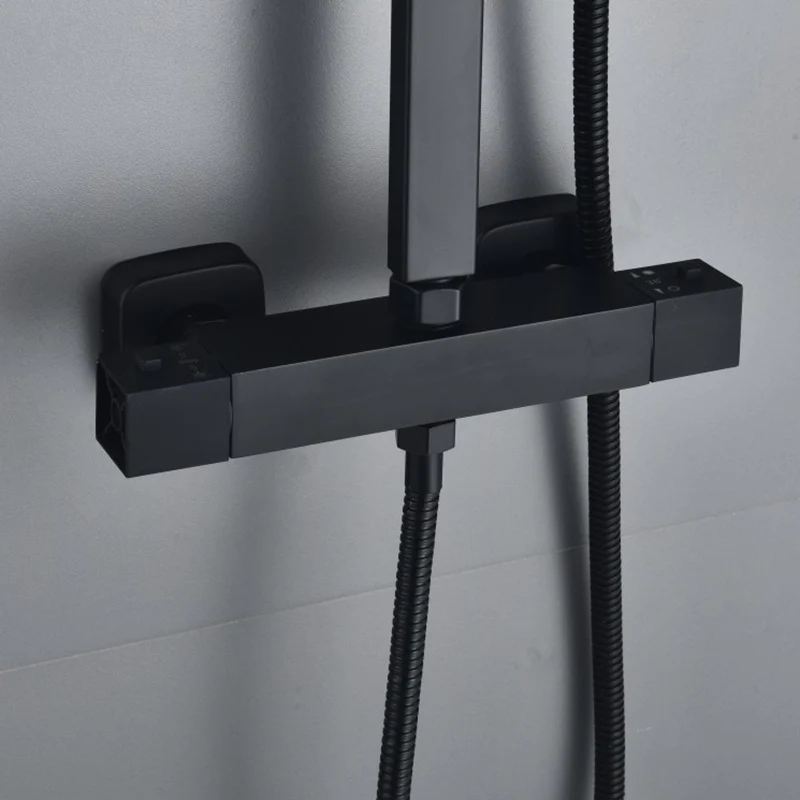 Черный Термостатический смеситель для душа ванной и клапан управления водой