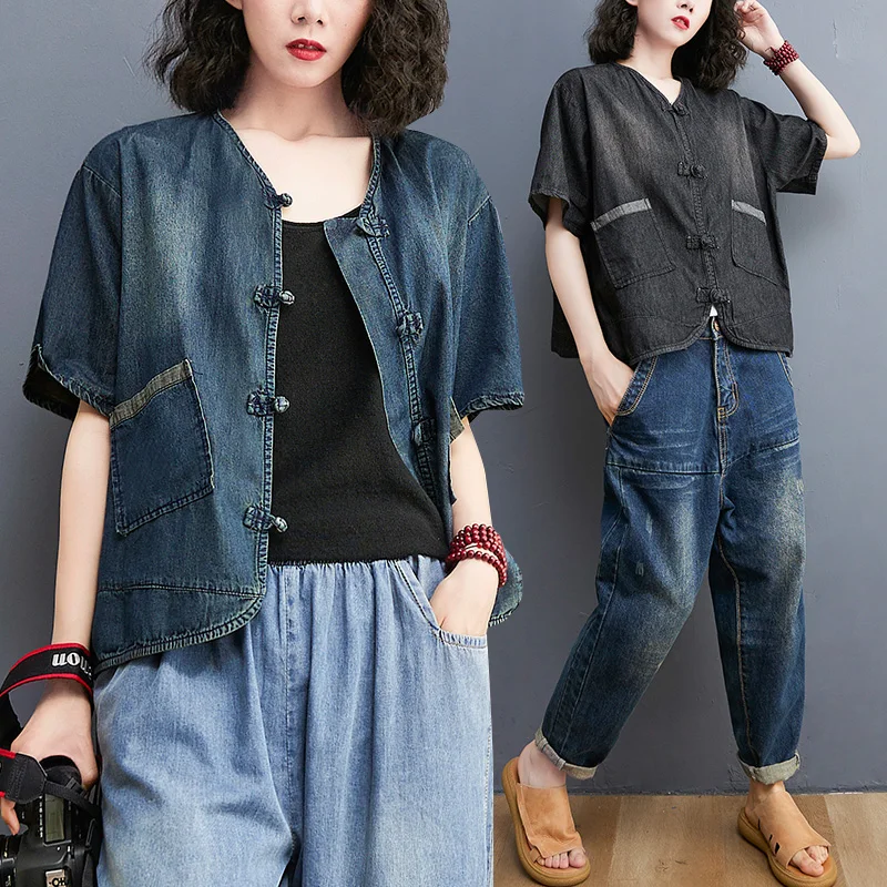 

Vintage Denim Jacket Women Casual Summer 2021 New Oversize Thin Jeans Basic Coat Loose Harajuku Short sleeve Female Outerwear