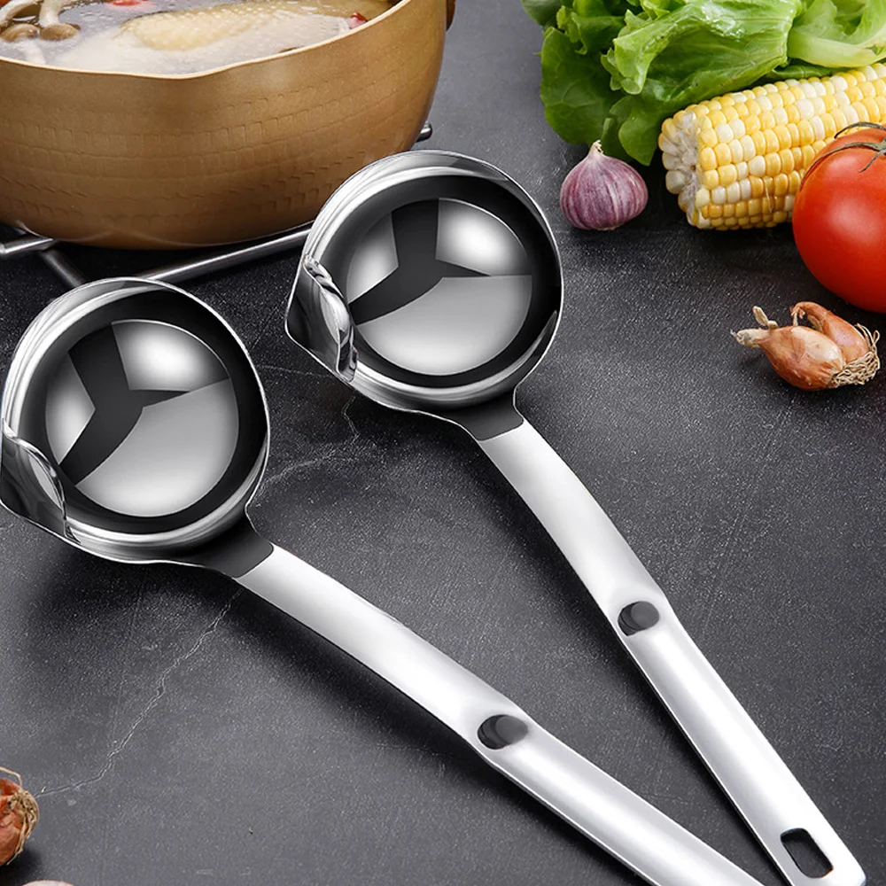 

Stainless Steel Scoop Filter Grease Spoon Colander Spoon Soup Oil Separation Cooking Colander Tools Home Kitchen Gadgets