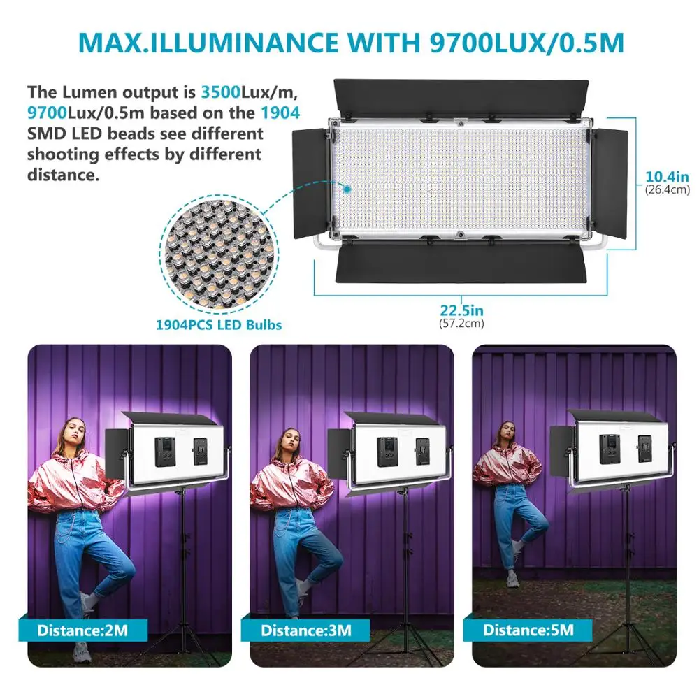 Goede Neewer Geavanceerde 2.4G 1904 Led Video Licht, Dimbare Bi-Color Led Panel Met Lcd-scherm, Barndoor En U-Beugel En Draadloze Afstandsbediening