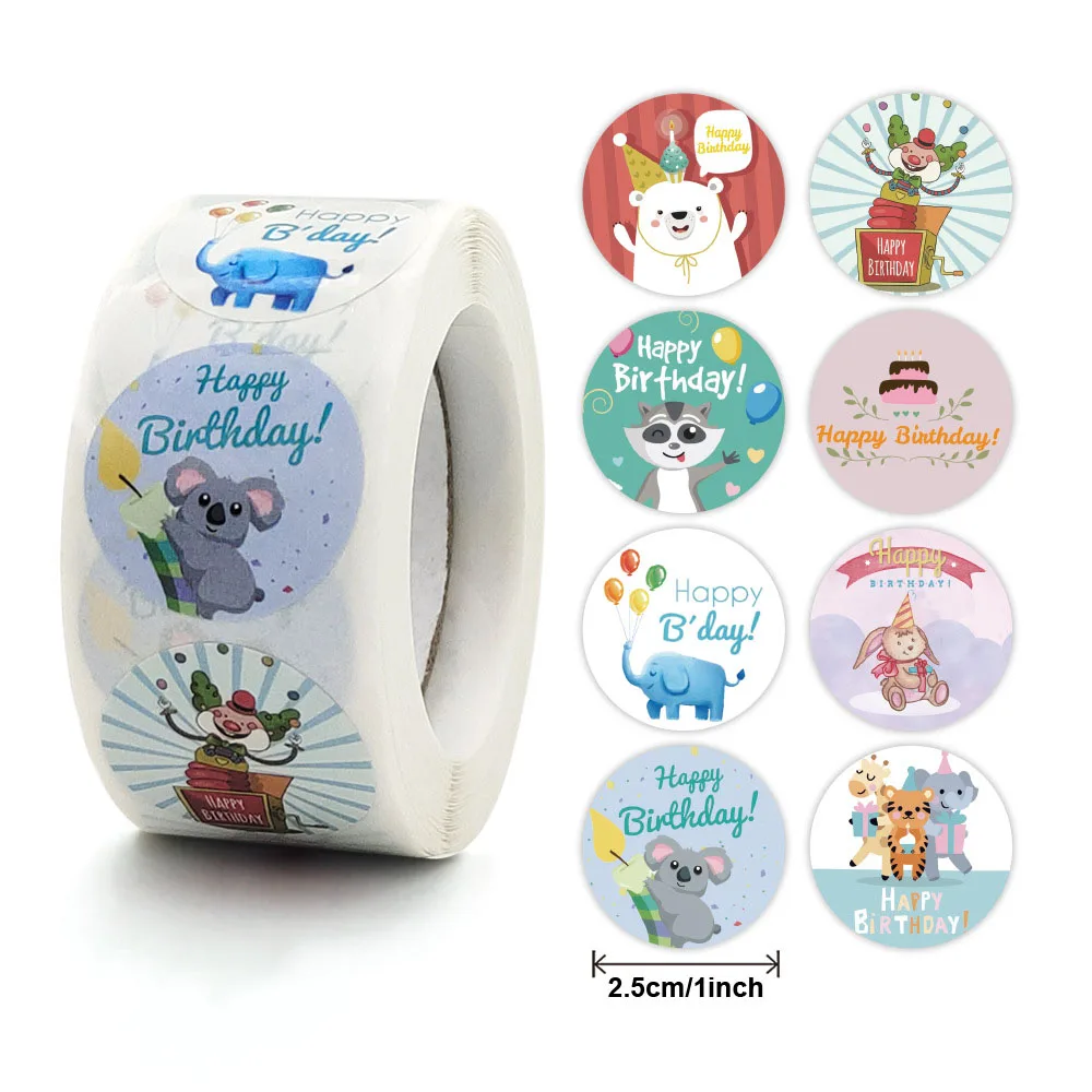 

Qiduo 500pcs Cute Happy Birthday Stickers 2.5cm Kawaii Children's Birthday Party Gift Sealing Decorations Greeting Card Labels