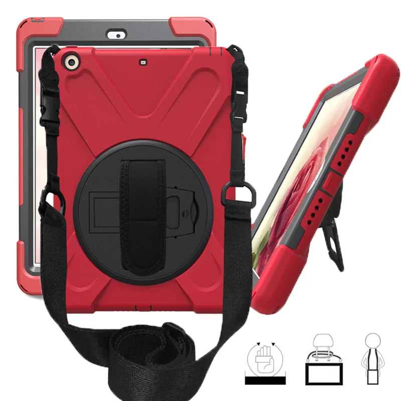Силиконовый чехол для iPad 9,7 A1893 A1822 чехол для планшета ударопрочный 360 Поворот подставка с плечевым ремнем для iPad