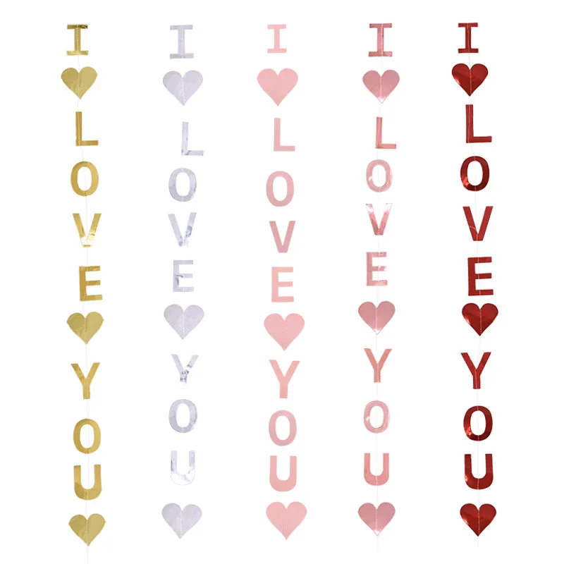 

I LOVE YOU Hanging Garland Red Heart Paper Pull Flower Valentine's Day DIY Home Room Ornaments Wedding Party Decor