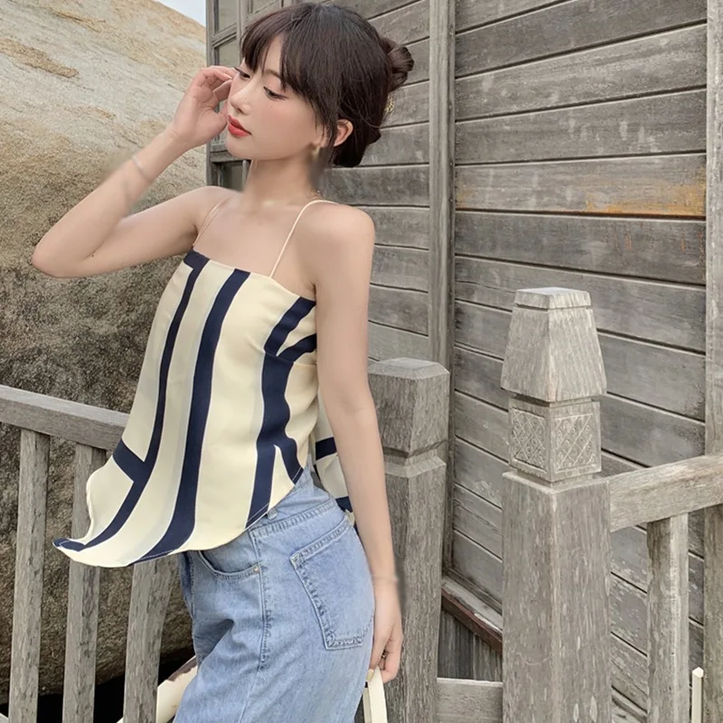 

Summer Crop Top Print Irregular Bow Backless Tank Tops Women Slim Sexy Camisole