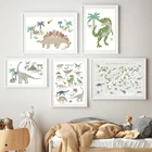 Настенная картина с динозавром стегозавром, карта мира, алфавит, настенная Картина на холсте, скандинавские постеры и принты, настенные картины, декор для детской комнаты