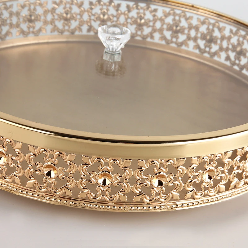 PEANDIM Metal Tray Luxury Gold Finish Hollow Plate Home Storage Round Kitchen Tool Wedding Centerpieces Table Decoration | Дом и сад